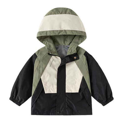 Windproof Hooded Raincoat for Toddler Unisex 𝗖olor Block Outwear Zip Soft Lined 𝗪aterproof Jacket with Pocket