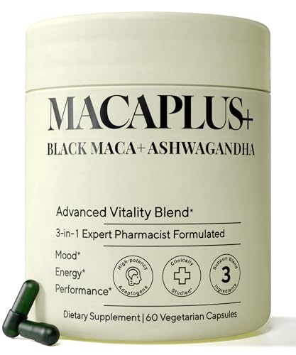 Organic Peruvian Black Maca Root Capsules - 1,500mg 40X Strength with Ashwagandha & Fenugreek - 3-in-1 Adaptogen Complex for Women & Men - Non-GMO Vegan (60 Ct)