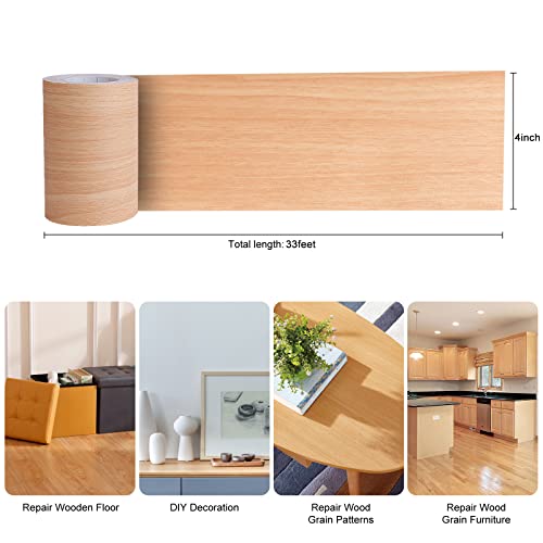 Kobfun 4" X33' Size Realistic Wood Grain Repair Tape, Self Adhesive Wood Grain Repair Patch For Tables, Chairs, Baseboards, Doors, Windows, Floors, Furniture Renovation, Handicraft Diy. Natural Oak #TOP1