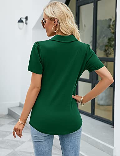 Luyaa Casual Polo T-Shirts For Women Short Sleeve Tunic Tops V Neck Loose Camp Collared Blouses Green S #TOP4
