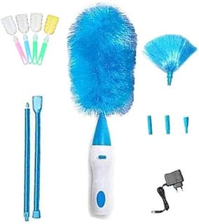 QPALB spolverino Elettrico Rotante, 360°rauotabile spolverino, Pulizia della Spazzola Portatile Spolverino Retrattile,Ricaricabile. (Blu+Spazzola)