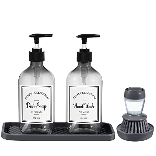 Zopeal ZOPEAL-COUNTERTOP SOAP DISPENSERS-12 4 Pieces Kitchen Soap Dispenser Set Includes 16 Oz Plastic Dish Soap Hand Wash Dispenser cover