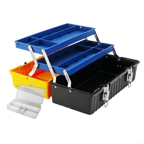 Zoegneer Caja organizadora de herramientas de gran capacidad, caja de herramientas de electricista de tres capas, caja de almacenamiento impermeable de 17 pulgadas con cerraduras de acero inoxidable