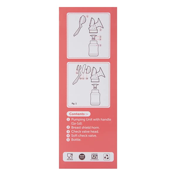 Image of Infantso Manual Breast Pump, 3 Level Suction Adjustment, easy massage cushion & ergonomic handle for easy & painless breast milk expression, 2 Soft Check Valves free, Soft & Gentle, BPA Free