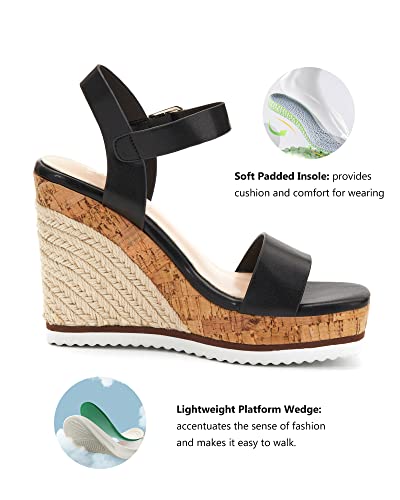 Image of Coutgo Women's Espadrille Wedge Platform Sandals Open Toe Ankle Buckle Strap Casual Summer Shoes