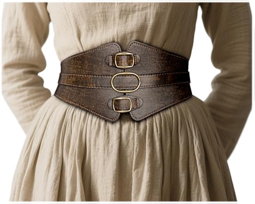 L'VOW Women's Viking Leather Corset Belt - Renaissance Cinch Belt for Halloween Medieval Daily Wear