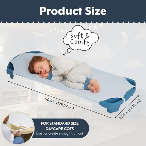 Image of Children's Factory Cot Sheets for Daycare, Standard Size 50.5 inch x 22.5 inch, Soft Breathable Fitted Sheets, Daycare Essentials, Gingham, Set of 4