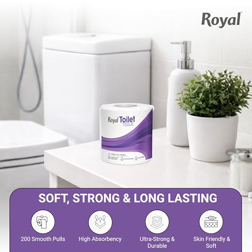 Image of Royal Toilet Tissue Paper Roll | 800 Pulls (200 x 4 Rolls) | Tissue Paper Roll, Toilet Paper Roll 2-Ply Soft & Strong Bathroom Tissue | Highly Absorbent & Hygienic Toilet Paper
