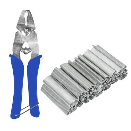 Porc Pince pour Pince a Grillage, avec Clips de 1200 M, pour Réparer ou Assembler des Pinces, des Canapés, des Clôtures, des Cages pour Animaux ( Bleu )