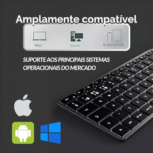Teclado Brushed Black Sem Fio, Portátil, Conexão Bluetooth e USB, ABNT2 Padrão Brasileiro, Design Mo
