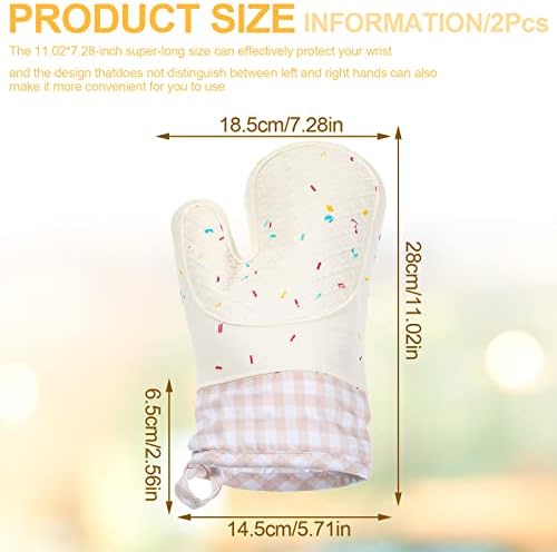 Set of 2 Silicone Oven Mitts Waterproof Shell Oven Mitts for Kitchen for Heat Resistant 500 Degrees Washable Kitchen Mittens with Cotton Lining for Cooking Baking BBQ Grilling Microwave