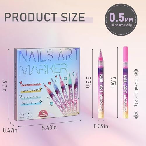 Image of KHOLAD Nail Art Marker Pens for Kids - 12 Colors | 0.5mm Ultra Fine Tip | Quick Dry Waterproof Nail Polish Pens | DIY Nail Art Kit for Girls, Women & Beginners | Graffiti Nail Painting Set (12 Colors - 0.5mm SS Tip)