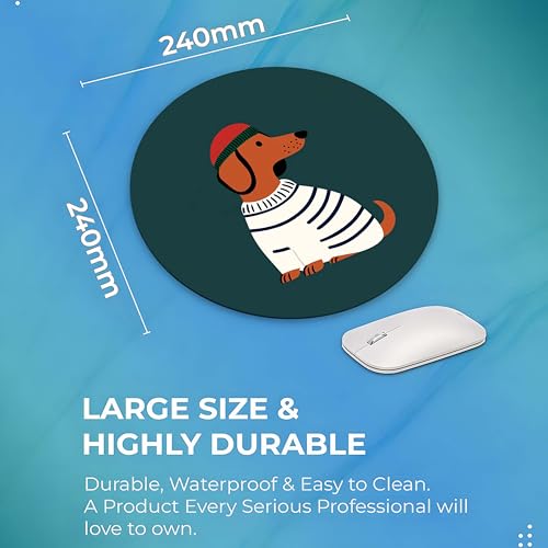 Image of TURTLEWINGS Circular Mousepad with Dog Art Design | Round Mouse Pad 240mm x 240mm, 3mm Thick | Unstitched Edges, Animal Print for Office, Study, Gaming & Pet Lover Desk Setup