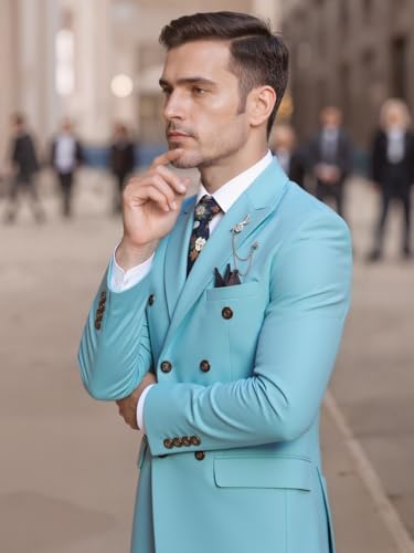Mens Double Breasted Suit 2 Piece Set, Slim Fit Wedding Tuxedo Blazer & Pants for Prom, Business, Formal Parties2