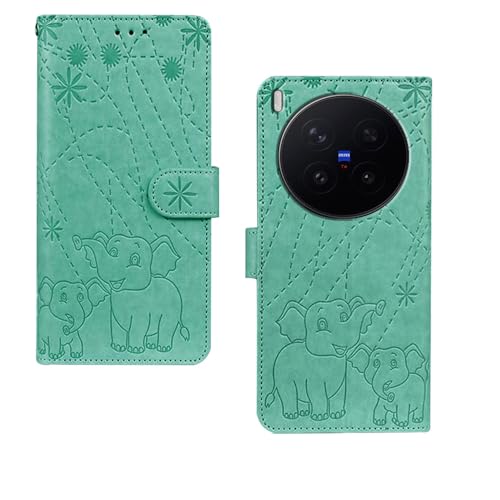 Image of amazon basics Vivo X300 Pro 5G Flip Cover | Card Pockets Wallet & Stand | Flip Cover for Vivo X300 Pro 5G (Green Elephant)