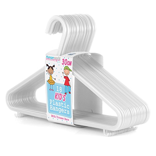 Hangerworld - Perchas De Plástico Para Niños Con Barra, Color Blanco, 30 cm, 36 Unidades