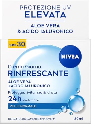 NIVEA Crema Giorno Rinfrescante SPF 30 50 ml, Crema idratante viso con Aloe Vera e Acido Ialuronico per 24h di fresca idratazione, Skincare con elevata protezione UVA/UVB SPF30 per pelle normale