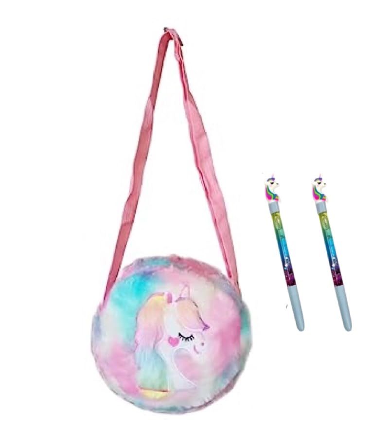 Sanjis Enterprise combo of fur Canvas Multicolor Baby kids Girls Cartoon sling bag side bag shoulder bag (Multicolor) with two cartoon unicorn water pen (Blue) (B0C8Z5RXK3) Amazon Price History, Amazon Price Tracker