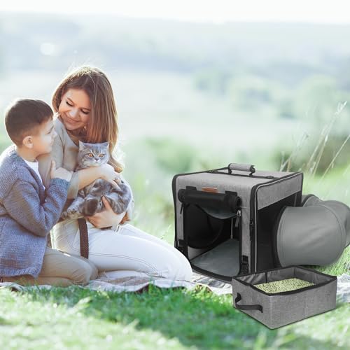 Cat Travel Carrier with Little Box, Various DIY Methods Large Cat Carrier, Cat Carrier Soft with Tunnel Tube-with Flannel Cushion, Hammock, Protable Tote (Grey) Cat Travel Carrier with Little Box, Various DIY Methods Large Cat Carrier, Cat Carrier Soft with Tunnel Tube-with Flannel Cushion, Hammock, Protable Tote (Grey)