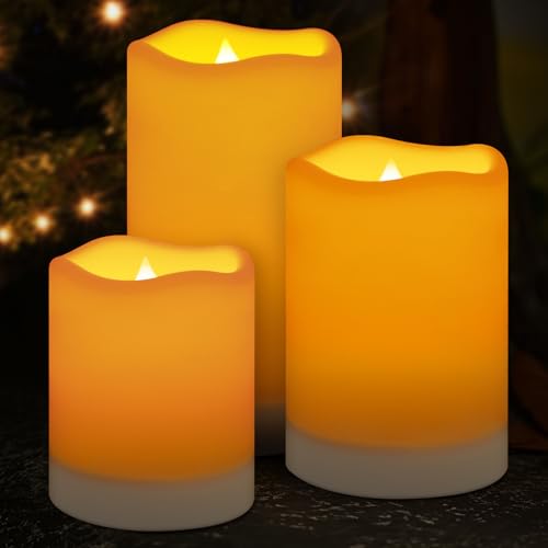 VEKIDOT Candele Solare Da Esterno, 3pcs Candele Solari Impermeabili, Candele Led Ricaricabili Con Sensore Di Luce, Candele Senza Fiamma ad Energia Solare Per Portico - Luce Calda