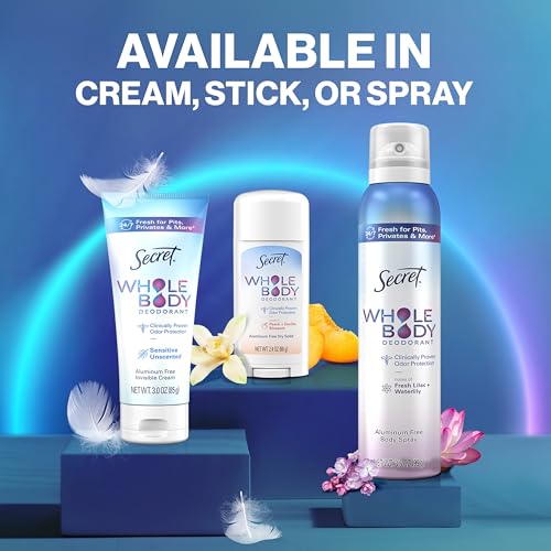 Secret Whole Body Deodorant Stick, Spray & Cream Travel Size Regimen Pack for Women, Peach & Vanilla Blossom Scent, Aluminum Free Deodorant, 72 HR Odor Protection, 0.5 oz, 1.0 oz, 0.8 oz - image 9
