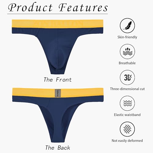 Mens Sexy Thong Underwear Tagless Bulge Enhancing Pouch Wide Waistband G-Strings T-Back Thong for Men2
