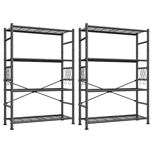 Image of Storage Shelves 4-Tier Large Capacity Metal Shelving with Hooks, Heavy Duty Garage Shelving Unit with Leveling Feet, Stable Metal Shelves for Pantry, Kitchen and Closet,36 inch W x 12 inch D x 60 inch H, Black