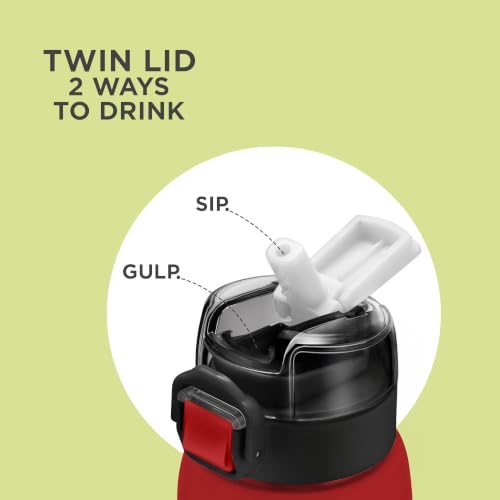 Image of Milton Steel Force 900 Thermoware Water Bottle 600 ml with One Touch Safety Lock & Twin Lid Sip or Gulp, Long Hours Hot & Cold, Leak Proof, ISI Certified, PU Insulated, for Kids, Gym, School, Maroon