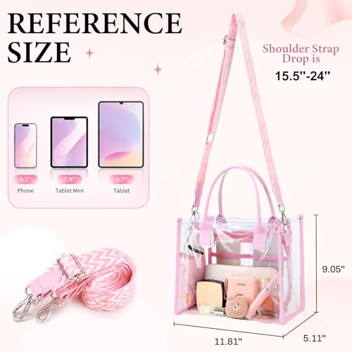 Image of Clear Tote Bag Stadium Events Transparent Clear Purse for Women Thick PVC Shoulder Bag with Guitar Strap for Concert