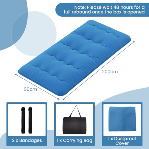 COSTWAY Japanische Futon Matratze, Tatami-Matte, Bodenmatratze, Klappmatratze mit waschbarem Bezug, Faltbare Schlafmatte mit Tragetasche (Blau, 90 x 200 cm) – Bild 4