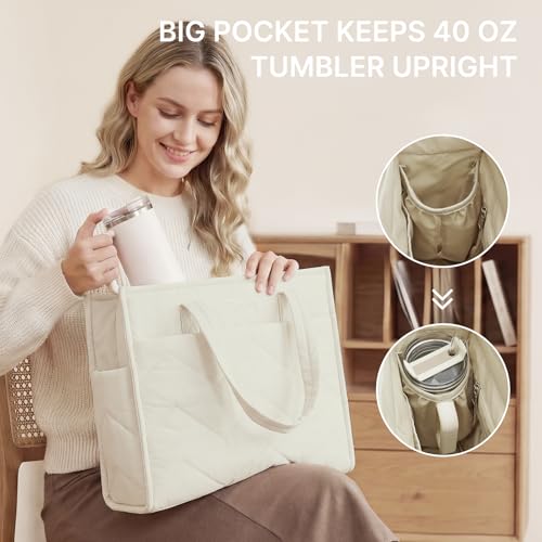 Image of G4Free Tote Bag for Work, Lightweight Structured Large Tote Handbag with Multi-Compartment and 40oz Cup Holder for Women