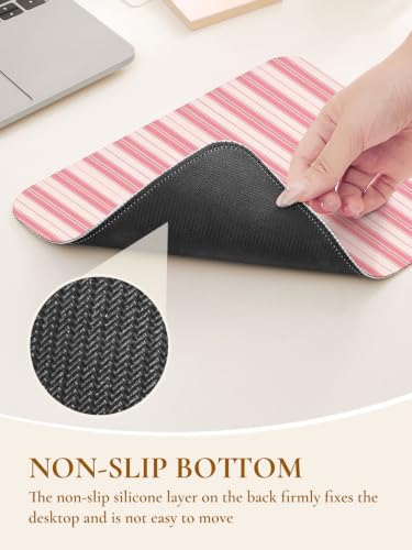 Image of Square Cute Striped Mouse Pad with Stitched Edge, Premium Waterproof Cloth Aesthetic Small Stripe Mouse Mat, Non-Slip Rubber Base Funny Mousepad Desk Accessories,Striped Light Pink