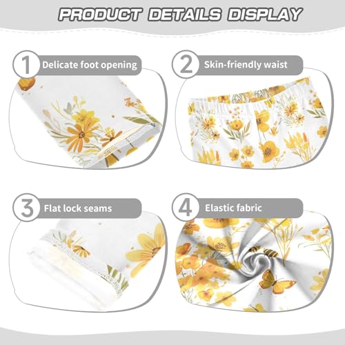 Embroidery Bee Butterfly Flowers Kids Girl's Active Leggings Stretchy Full Length Athleisure Pants Gym3