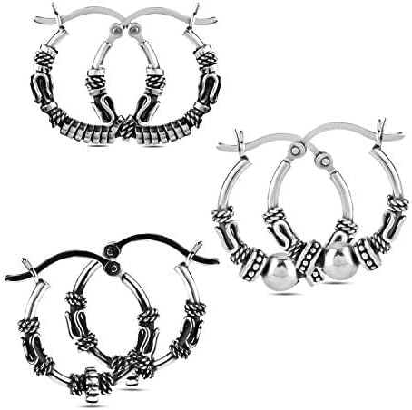LeCalla 925 Sterling Silver Hoop Earrings | Earring Sets for Women | Set of 2 Pairs & 3 Pairs Balinese Hoops | Multiple Piercing Earring Sets for Women