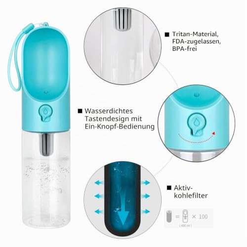 PETKIT P008 EVERSWEET Hundetrinkflasche für unterwegs, Leckdichte Outdoor Trinkflasche - 400ml – Ansicht 2