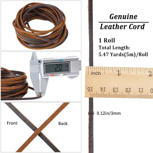 GORGECRAFT 5m x 3mm Genuine Leather Rope Flat Leather Cord 2mm Thick Cowhide Strings Braiding Thread for Bracelets Necklace Jewelry Making Keychains Boot Lace Workshop DIY Crafts - Image 2