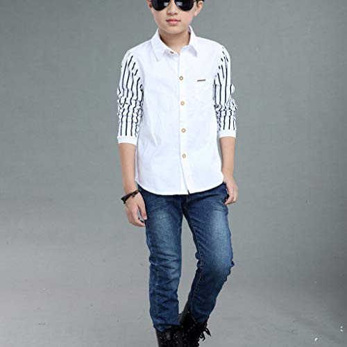 Youth Boys Regular Fit Dress Shirt Kids Striped Long Sleeve Button Down Shirts School Wedding Prom Aesthetic Formal Outfits2