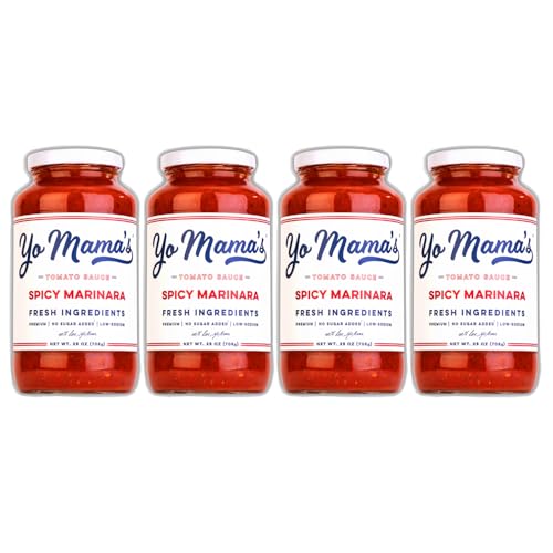 Yo Mama's Foods Keto SPICY Marinara Pasta Sauce - Pack of (4) - No Sugar Added, Low Carb, Low Sodium, Gluten Free, Paleo Friendly, and Made with Whole, Non-GMO Tomatoes.