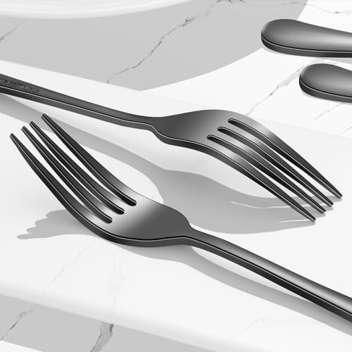 XXZWSJSH 12-Piece Black Dinner Forks, Forks Silverware (8 inches), Food Grade Stainless Steel Flatware Fork, Mirror Polished & Dishwasher Safe, Using for Home, Restaurant or Kitchen, Black - Thumbnail 7