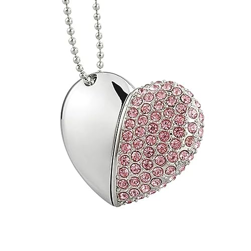 Unidad flash de 32 GB con colgante en forma de corazón 2.0, unidad USB bonita cordiforme, joyería de memoria, memoria USB, como regalo, disco duro, cable de fotos de mi computadora (rosa, D)