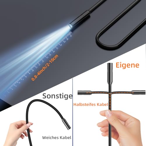 Endoskopkamera mit Licht 10m, Ennovor 1080P HD Digital Endoscope mit 4.3-Zoll-IPS- Bildschirm, IP67 Wasserdicht Rohrkamera mit 8 einstellbaren LEDs, 8mm Schlangenkamera Inspektionskamera