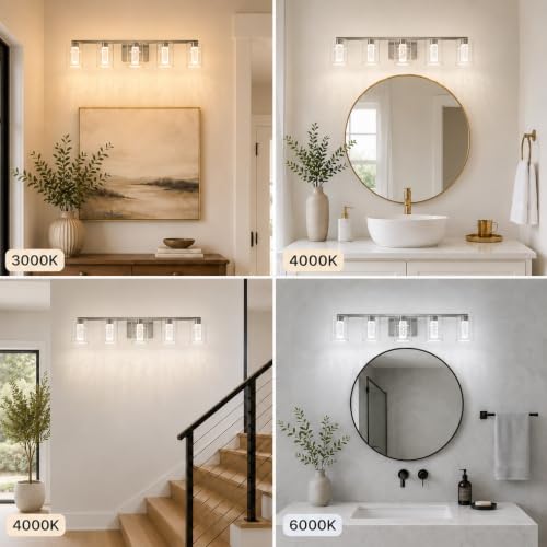 Image of 5-Light LED Vanity Light Fixtures for Bathroom,Electroplated Nickel