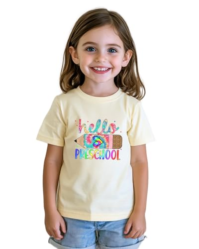 Image of First Day of Preschool Shirt Pre K Shirts for Girls Boys Toddler Kids 1st Day of Kindergarten Gift Cotton Tee 2T-7Y