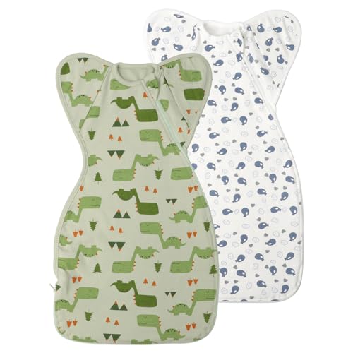Image of Baby Sleep Sack Swaddles for Newborn 0-3 Months, Arms Up Swaddle Blanket 2 Packs Cotton, Hands Up 3-Way Transitions to Arms-Free Wearable Sleeping Sack Bag for Boys Girls Snug Fit Calms Startle Reflex