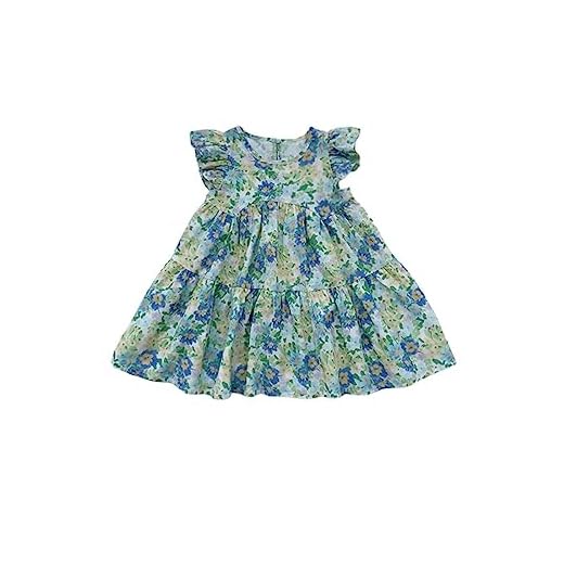 Toddler Girls Boho Ruffled Dress Flower Print Flying Sleeve Sndress Summer Cute Birthday Prty Swing Min Dress (A, 18-24 Months)