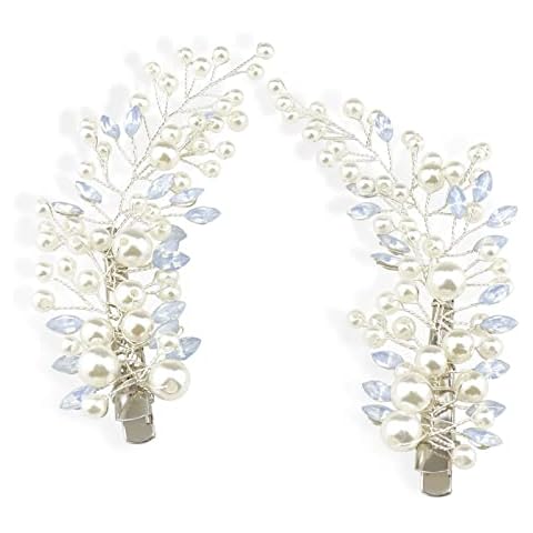 Sppry Wedding Pearl Hair Clips（2PCS）- Rhinestone Hair Accessories for Bridal Women (Silver) Cover