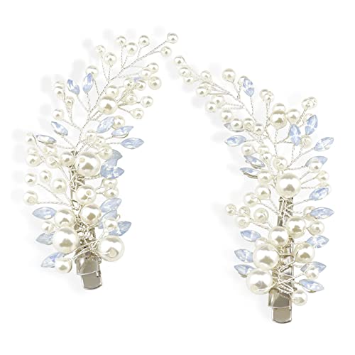 Sppry Pearl Rhinestone Alligator Wedding Hair Clips, Set of 2, Silver