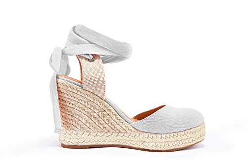 Image of FISACE Womens Summer Espadrille Heel Platform Wedge Sandals Ankle Buckle Strap Closed Toe Shoes