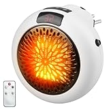Mini Calefactor de Enchufe, 900W Calefactor Cerámico de Enchufe con Control Remoto Calefactor Enchufe con Temporizador de 12h y Pantalla LED Calentador de Enchufe para Baño y Dormitorio (Blanco)