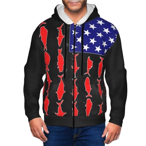 American Fish Flag Men Boy Hoodie Full-Zip Zip-Up Coat Hooded With Pocket 5